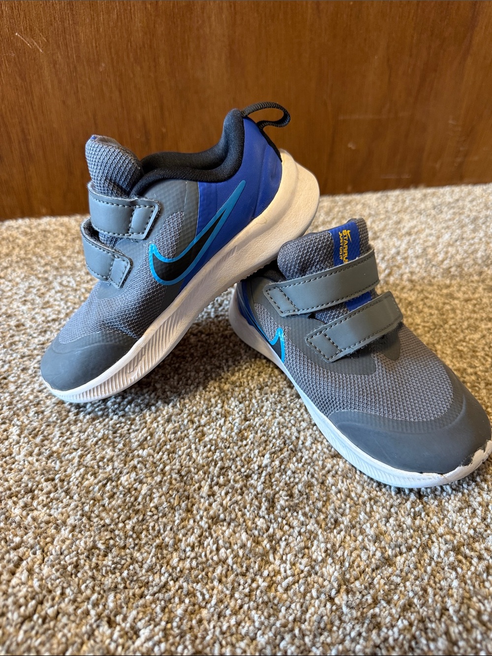 Nike Gray & Blue Kids' Double-Strap Sneaker